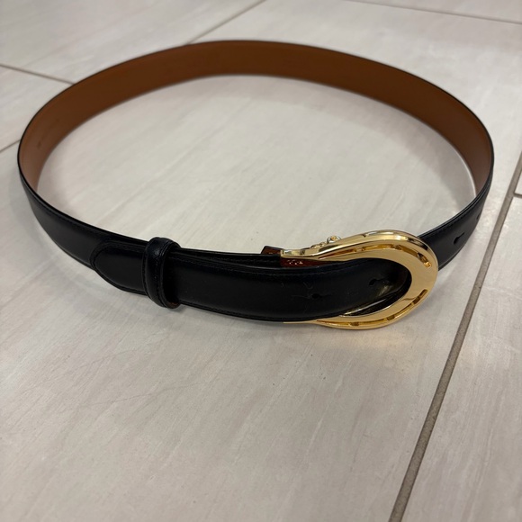 Ralph Lauren Accessories - Ralph Lauren Black Belt with Gold Oval Buckle